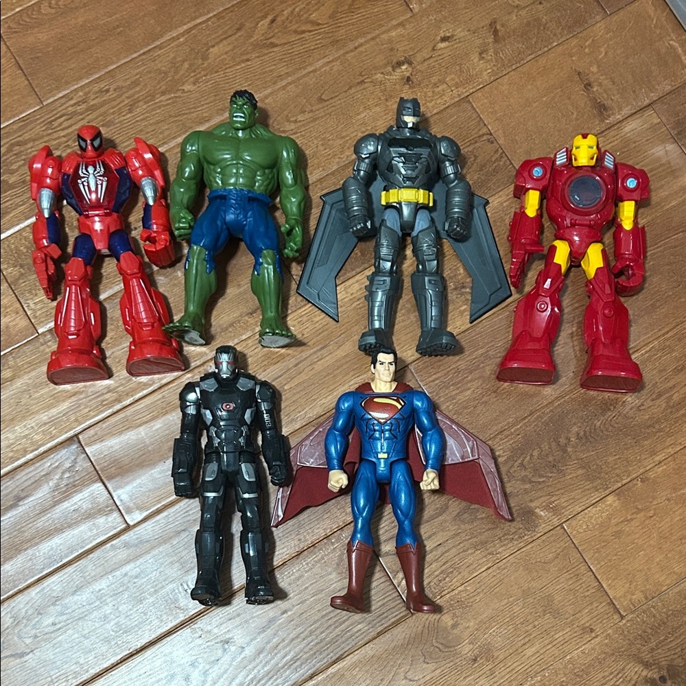 Assorted Superhero Action Figures - Red, Green, Blue, Gray, Yellow